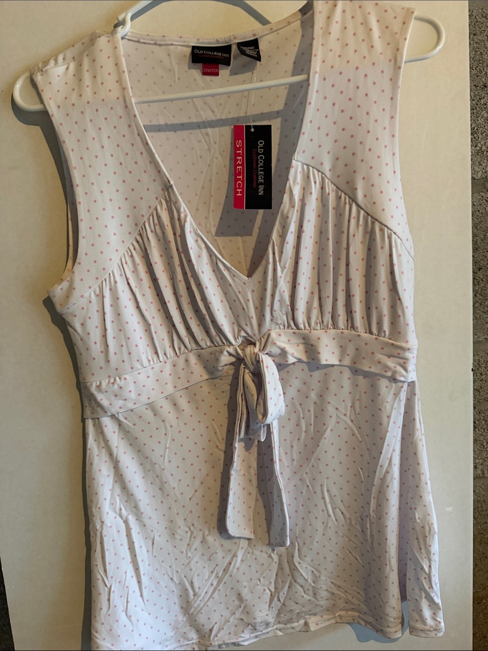 Old Colony Inn Stretch White Tank with Pink Dot Tie Front